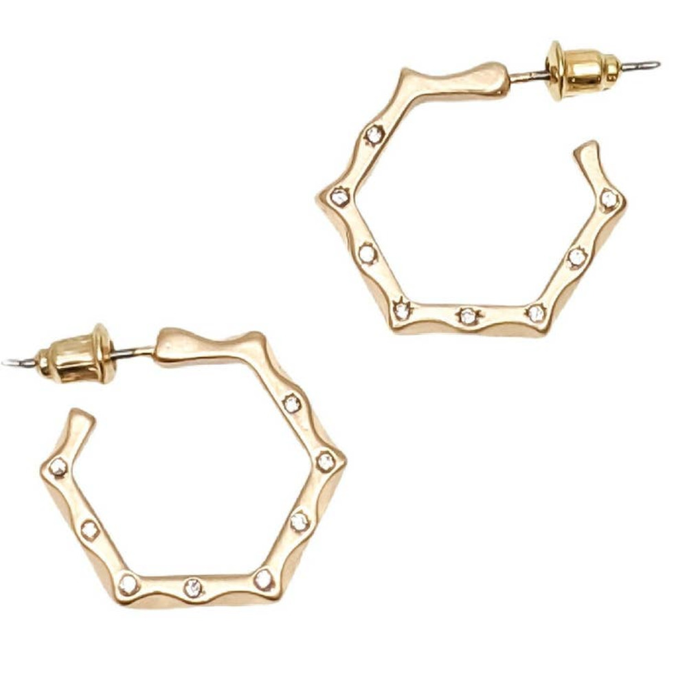 Studded Hexagon Hoop Earrings Gold